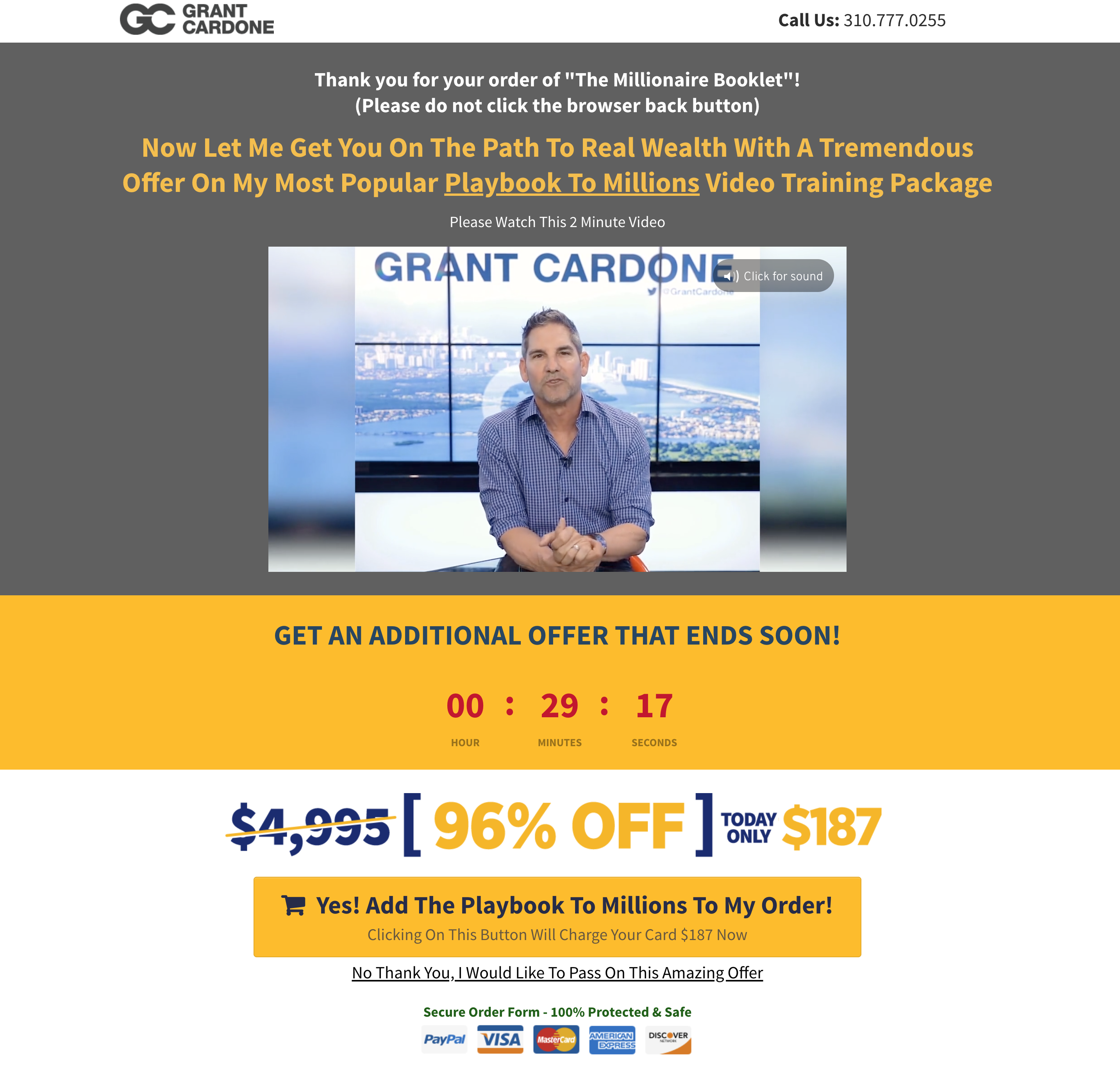 An Example Of An upsell Page From Grant Cardone
