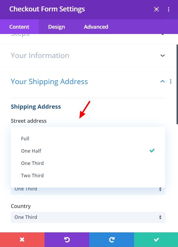 Shipping Address form field width
