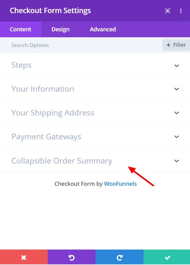 Choose the ‘Collapsible Order Summary’ option