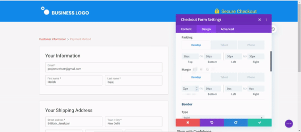 Designing the checkout form