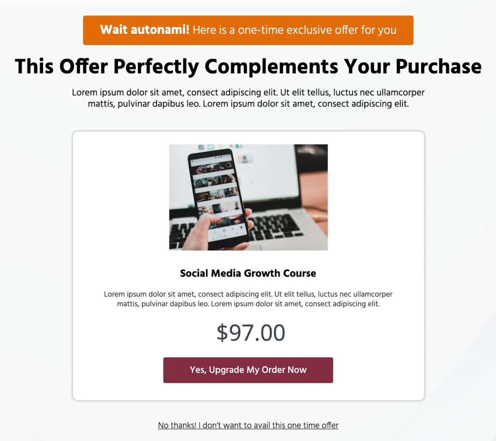 Create an upsell offer with WooFunnels One Click Upsells