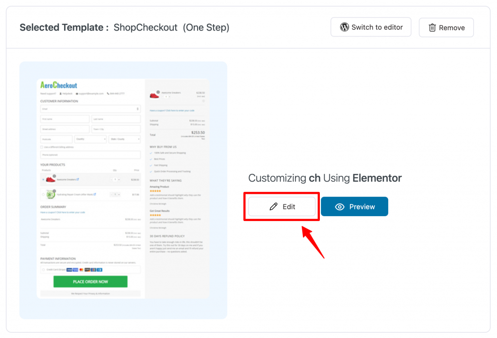 edit the checkout page in Elementor