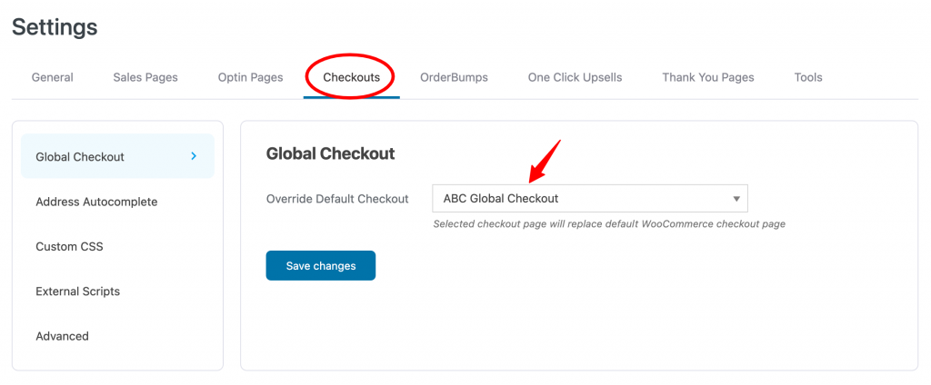 Override default checkout