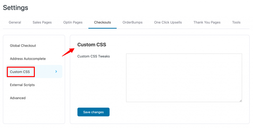Custom CSS - checkout global settings