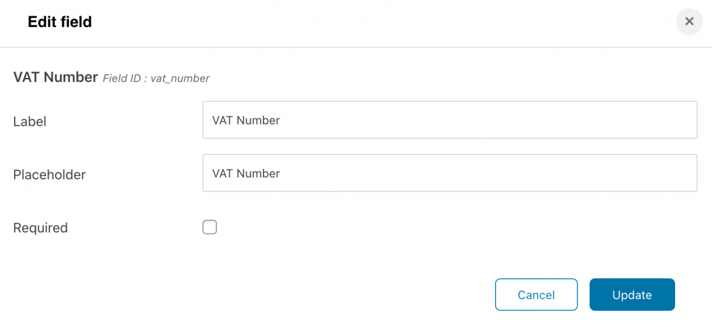 Edit field VAT Number