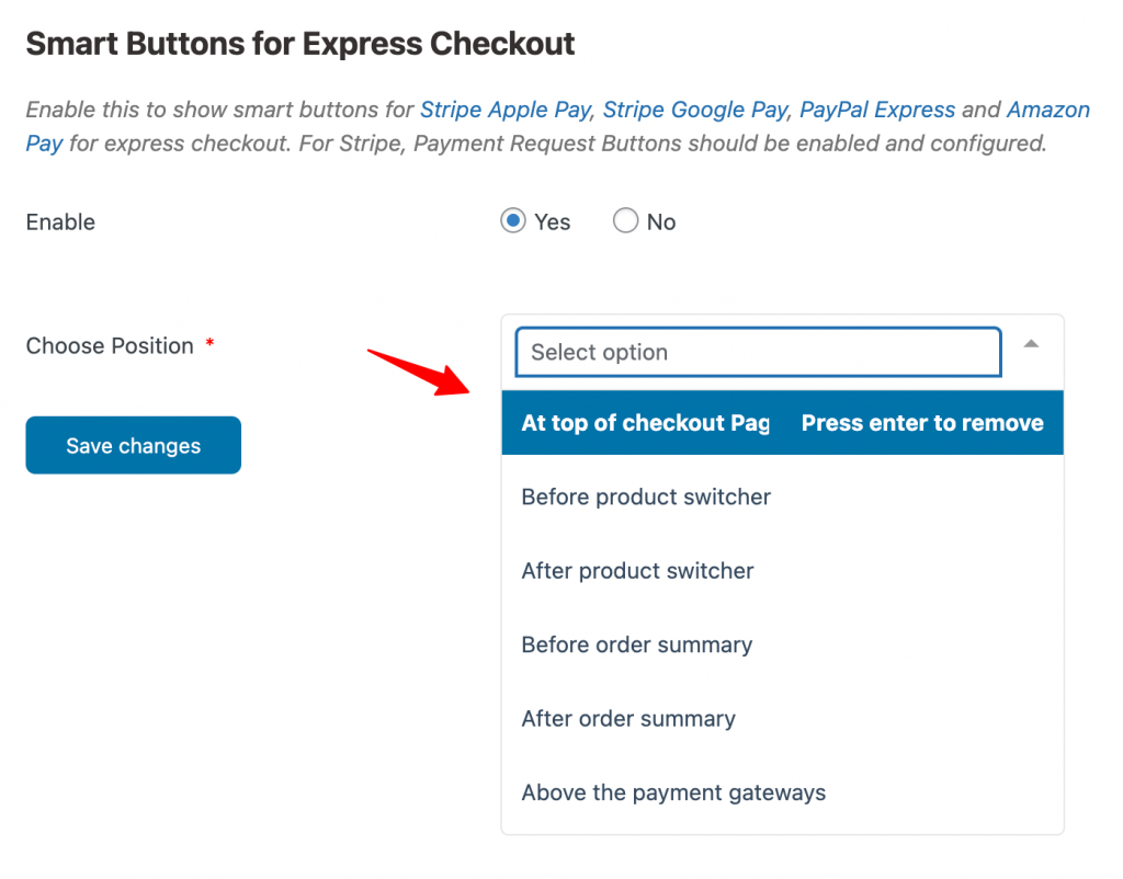 Choose position of the checkout page
