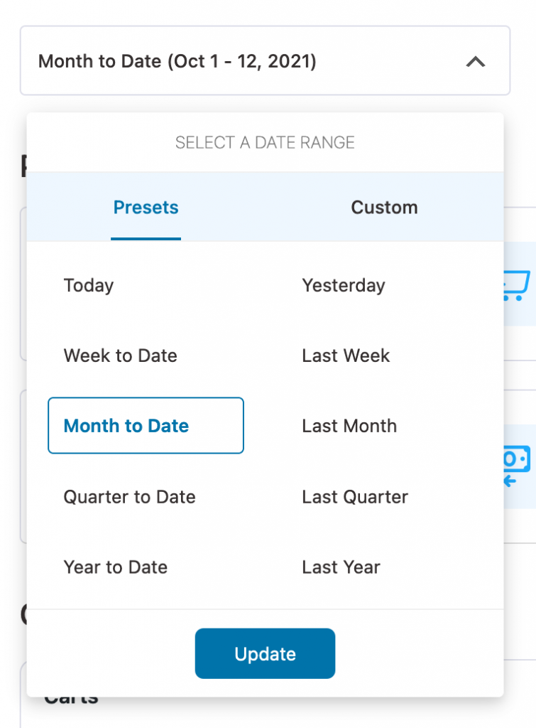 Date range to view your analytics in Autonami