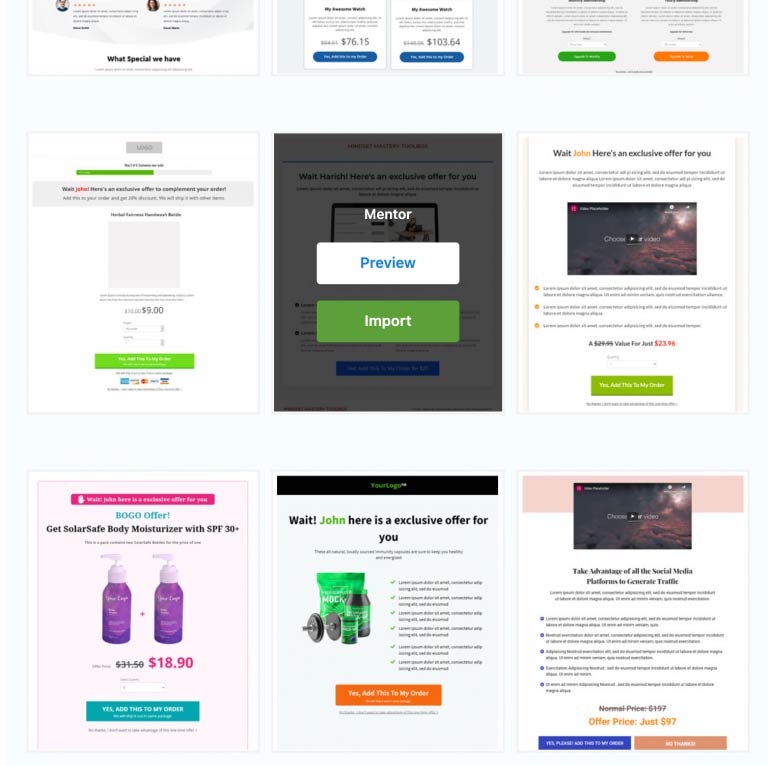 Templates for upsell offer page