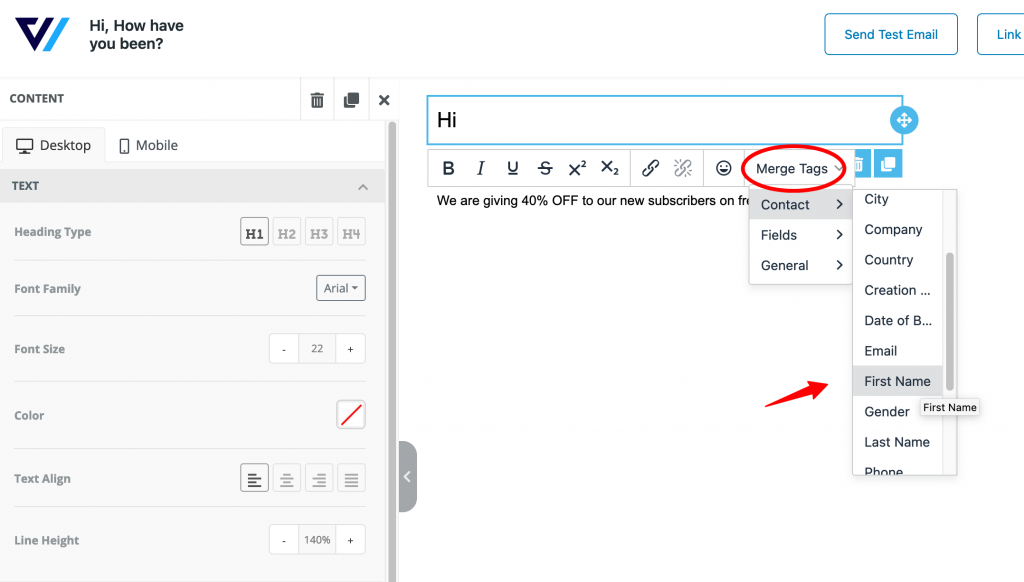 Personalization using the email merge tags in Autonami