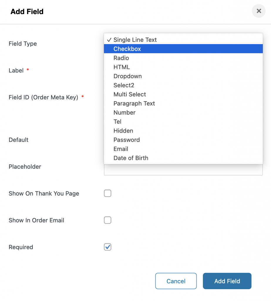 Add field on the checkout form