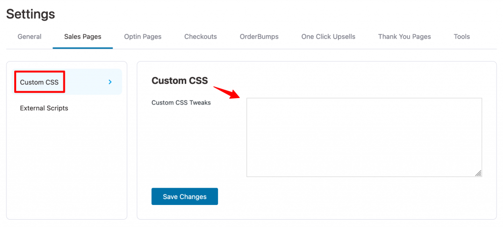 Custom CSS tweaks for Sales Page under WooFunnels global settings