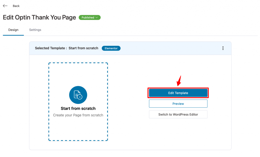 Click the Edit button to open up a new funnel page in Elementor.