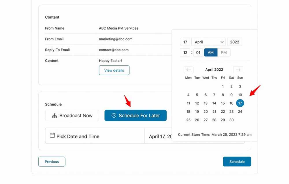 Schedule your Easter email marketing broadcast campaign