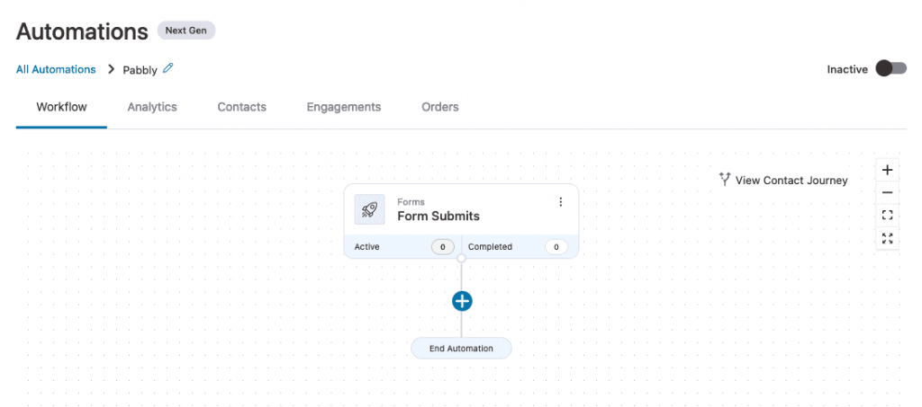 Create a new automation in Autonami with the Form Submit event trigger