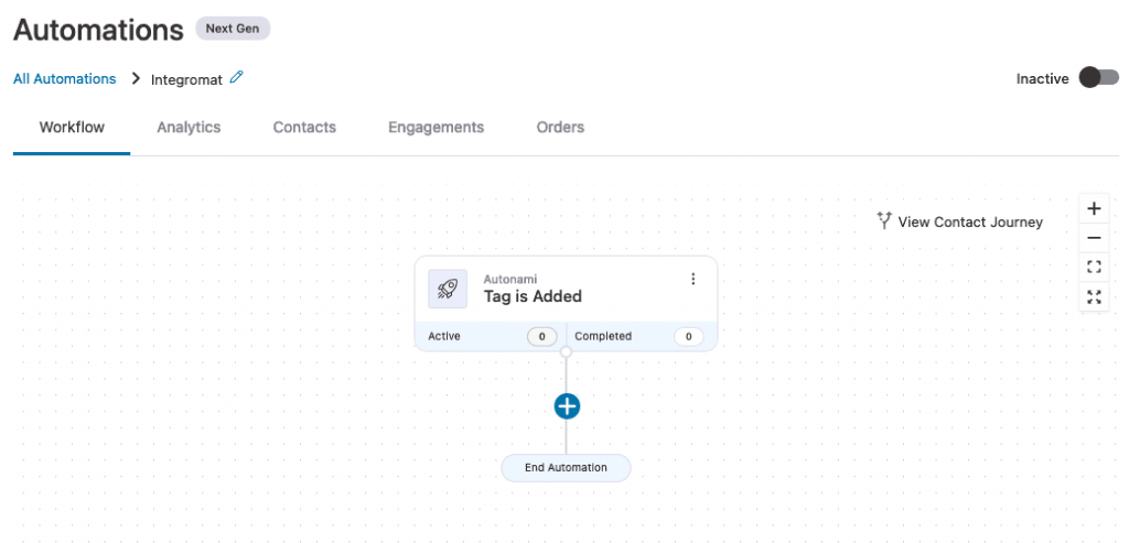 Create a new automation in Autonami with the ‘Tag is added’ event trigger