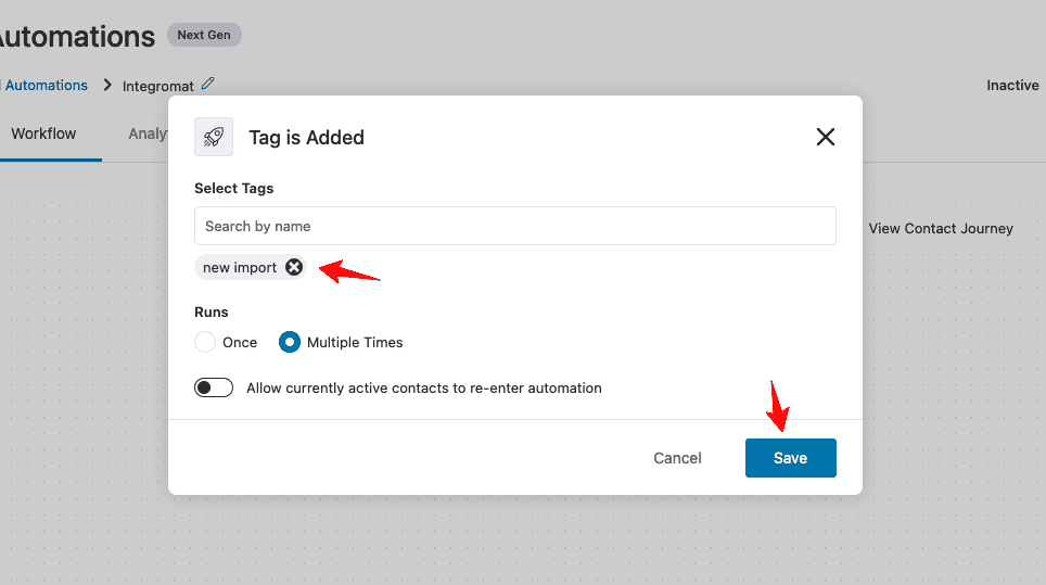 Configure this event by selecting the tags