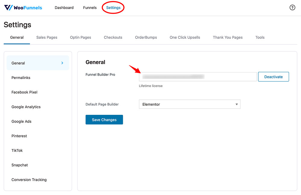 Paste the license code of Funnel Builder Pro to activate it
