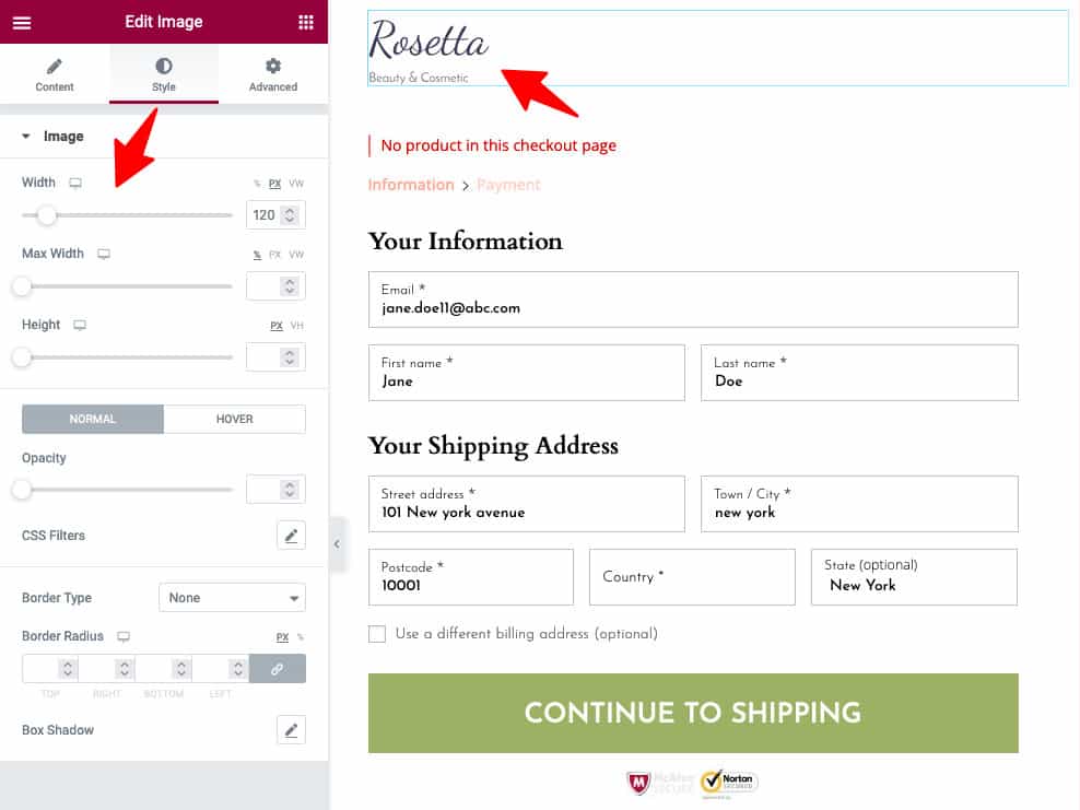Customize WooComerce checkout page: change the logo width