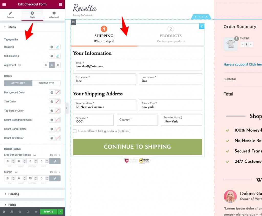 Customize WooComerce checkout page design - style form content settings