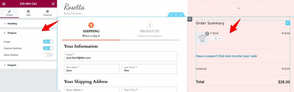 Customize WooComerce checkout page design - mini cart content settings